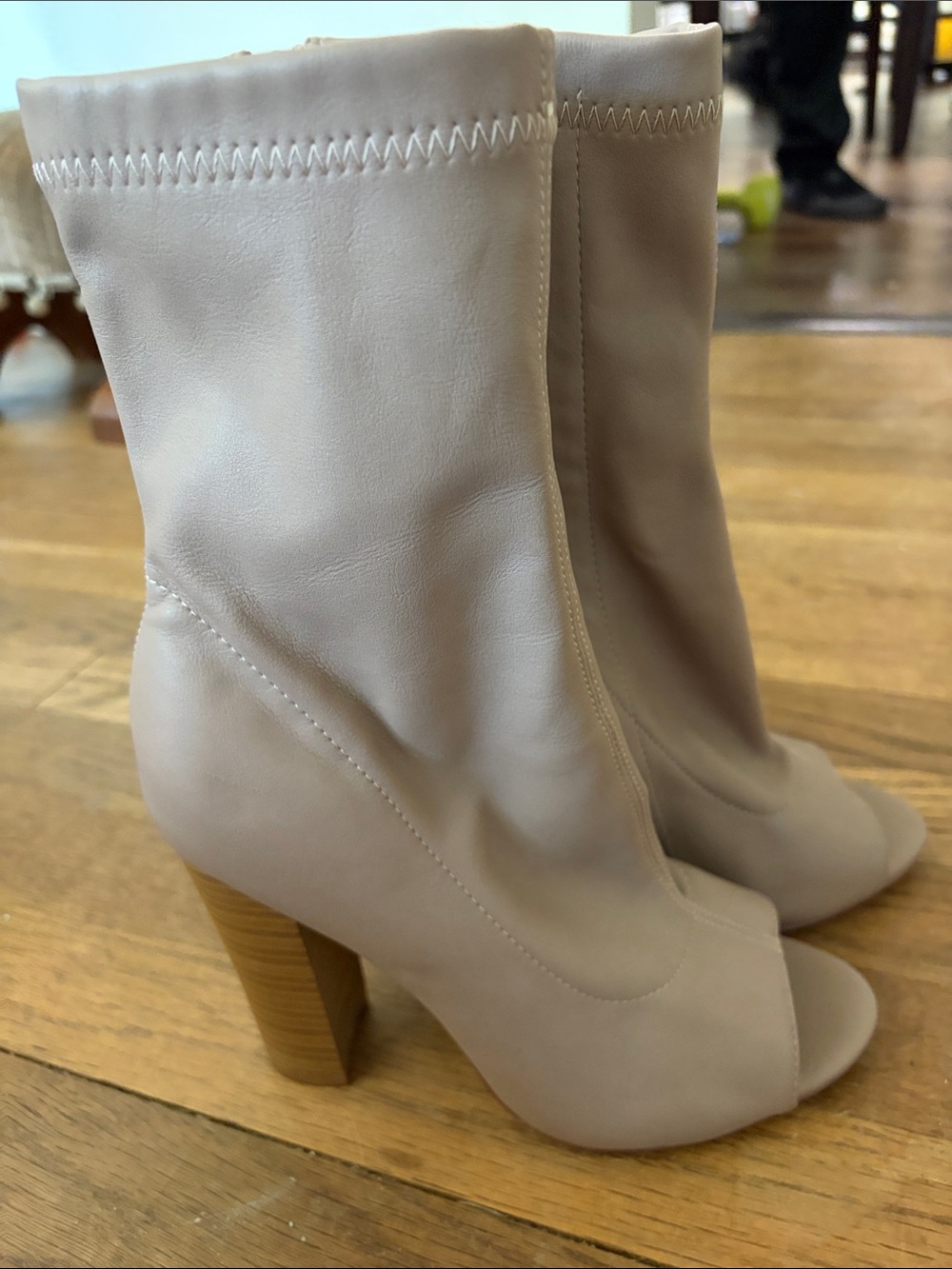 Women's Peep-Toe Stretch Booties in Light Beige